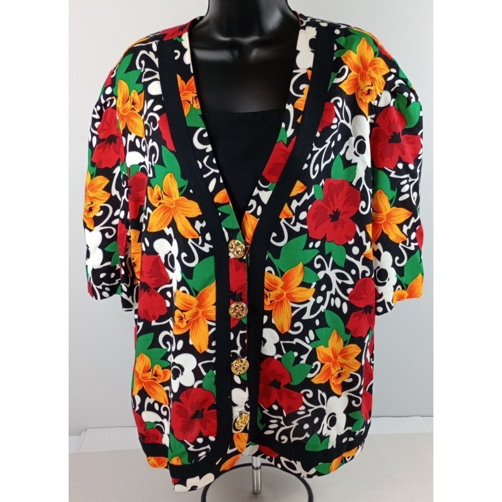 VTG Lady Carol Women's 20 Floral Filigree Button Removable Modesty Panel Blouse